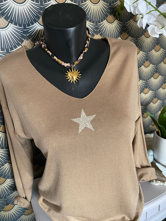 PULL FIN ETOILE  CAMEL   TU 36/44