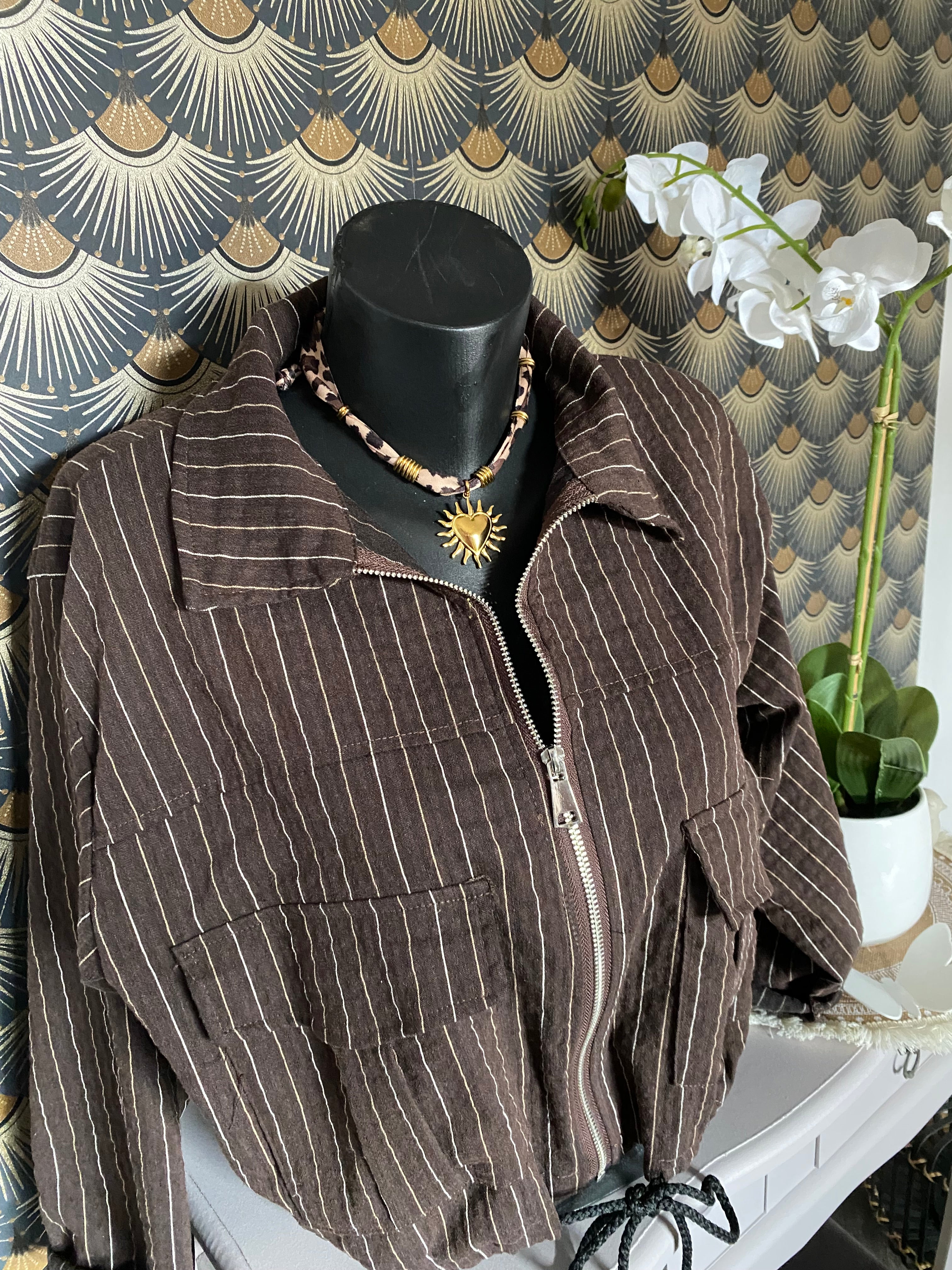 VESTE FINES RAYURES GRIS CHOCO  TU 36/44