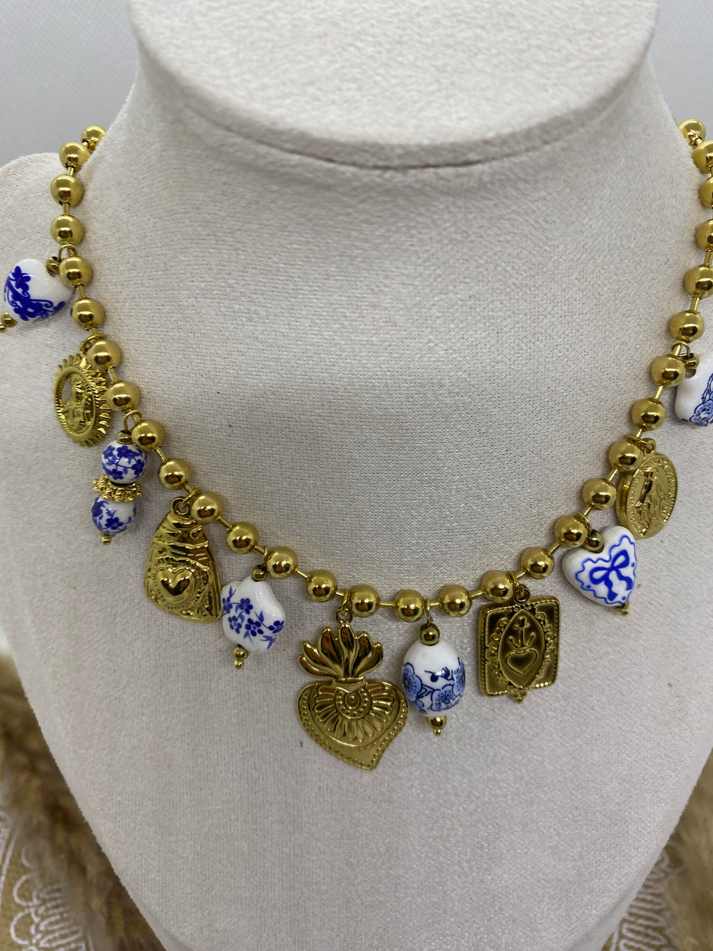 COLLIER ACIER INOXYDABLE ET EMAILLE BLEU