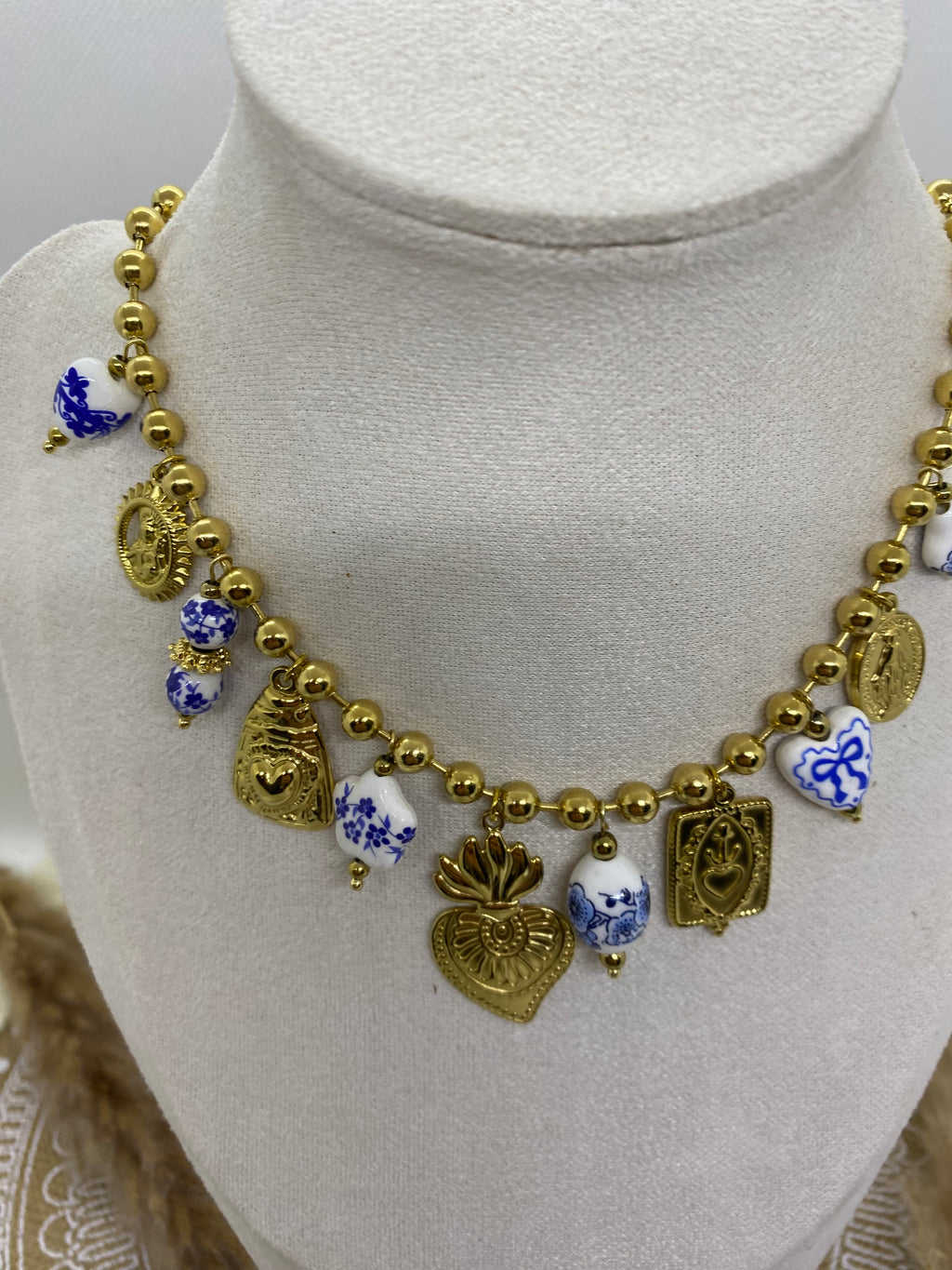 COLLIER ACIER INOXYDABLE ET EMAILLE BLEU
