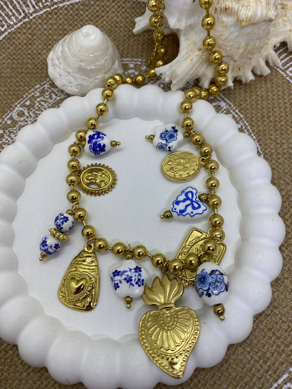 COLLIER ACIER INOXYDABLE ET EMAILLE BLEU