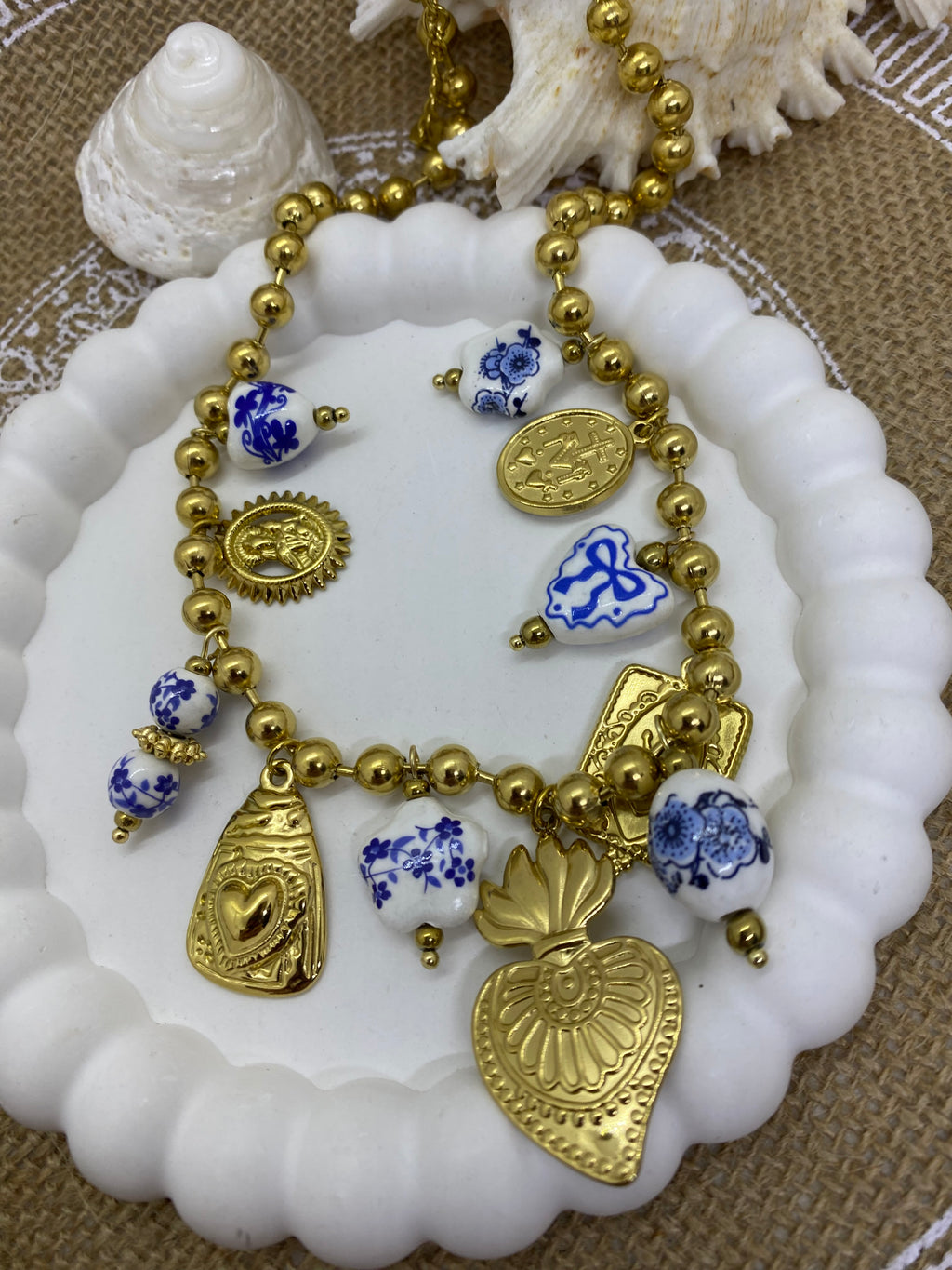 COLLIER ACIER INOXYDABLE ET EMAILLE BLEU