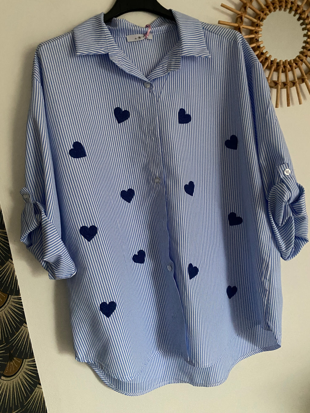 CHEMISE RAYEE COEURS BLEU MARINE    TU 36/44