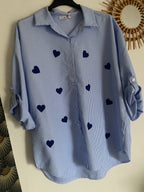 CHEMISE RAYEE COEURS BLEU MARINE    TU 36/44