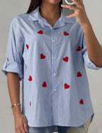 CHEMISE RAYEE COEURS ROUGES   TU 36/44