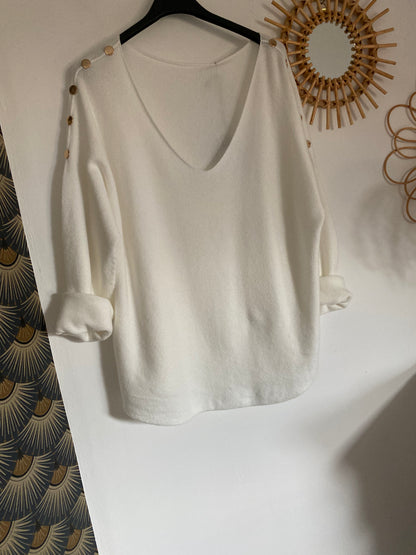 PULL BOUTONS DORES BLANC 36/44