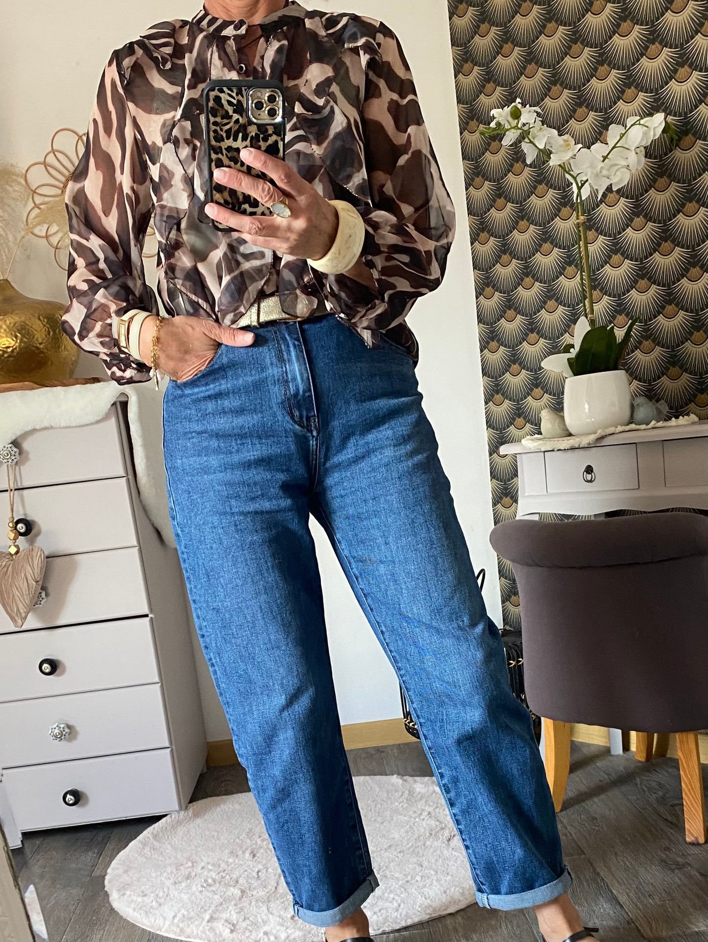 BLOUSE FROUFROU MANCHES LONGUES 36/40 petit 42   CHOCOLAT