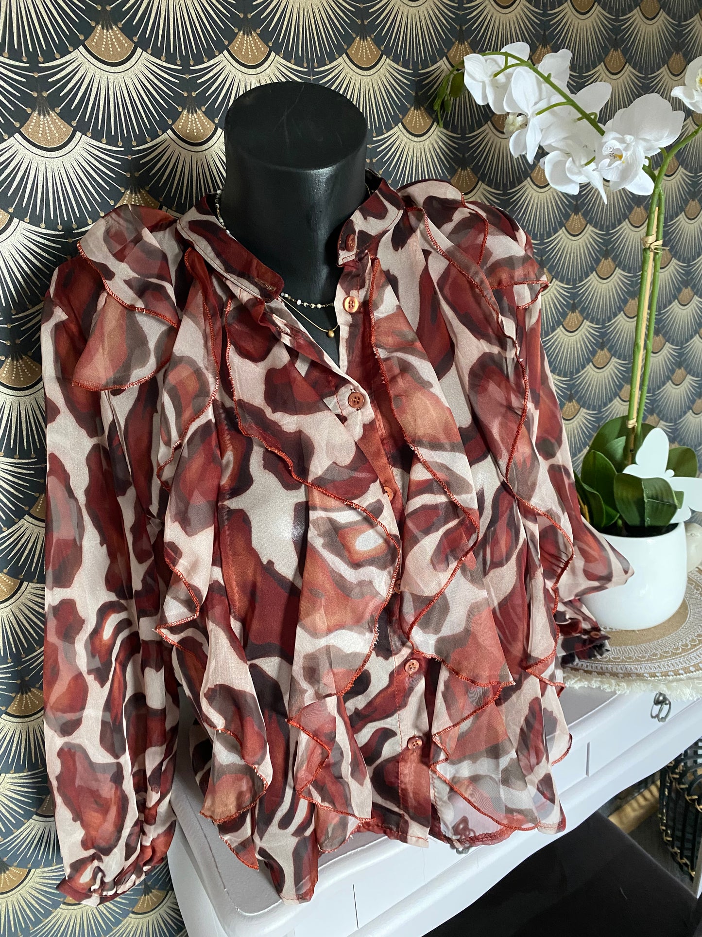 BLOUSE FROUFROU MANCHES LONGUES 36/40 petit 42   BRIQUE