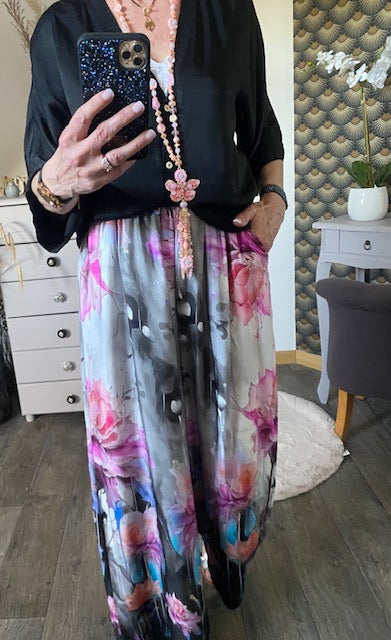 PANTALON SOIE ROSE  TAILLE UNIQUE JUSQU' A UN 46