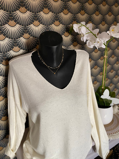 PULL  FIN SEQUINS ECRU TU 38/42 petit 44