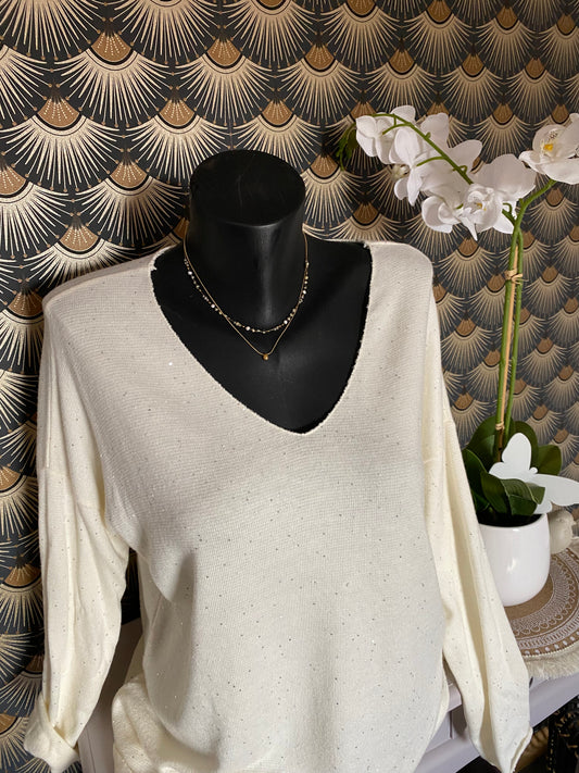PULL  FIN SEQUINS ECRU TU 38/42 petit 44