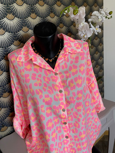 CHEMISE LEOPARD ROSE   36/44  TENCEL