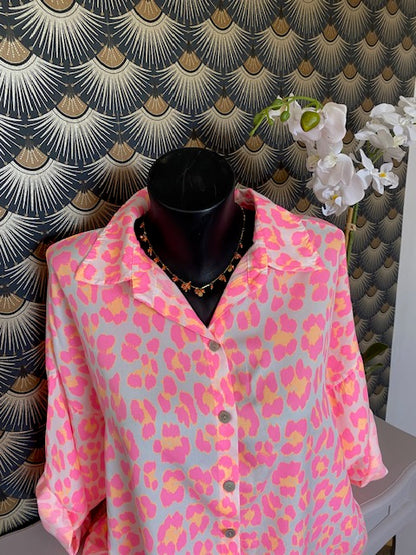 CHEMISE LEOPARD ROSE   36/44  TENCEL