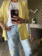 VESTE BLAZER MANCHES TROIS QUART  PLISSE  JAUNE PALE   TU 36/42