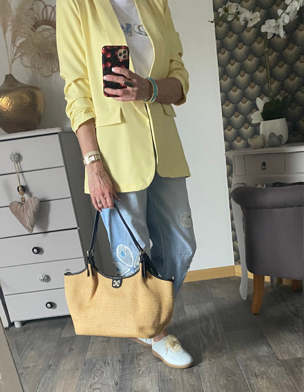 VESTE BLAZER MANCHES TROIS QUART  PLISSE  JAUNE PALE   TU 36/42