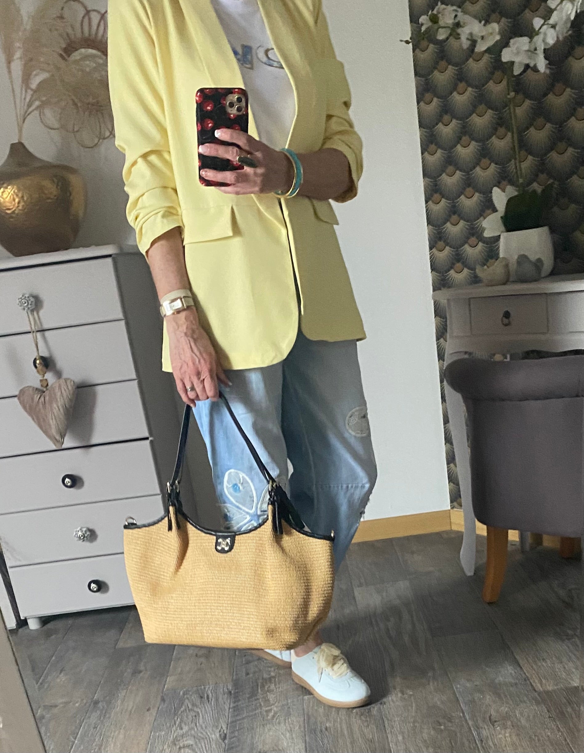 VESTE BLAZER MANCHES TROIS QUART  PLISSE  JAUNE PALE   TU 36/42