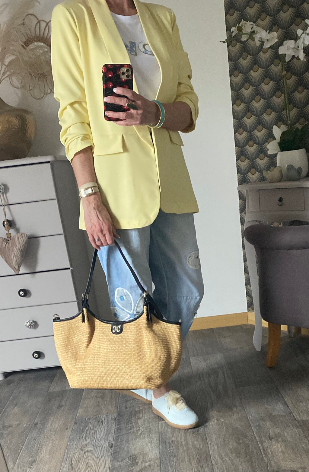 VESTE BLAZER MANCHES TROIS QUART  PLISSE  JAUNE PALE   TU 36/42
