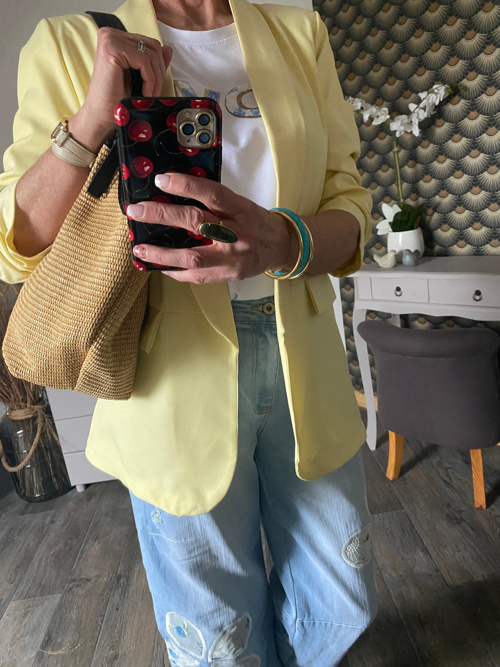 VESTE BLAZER MANCHES TROIS QUART  PLISSE  JAUNE PALE   TU 36/42