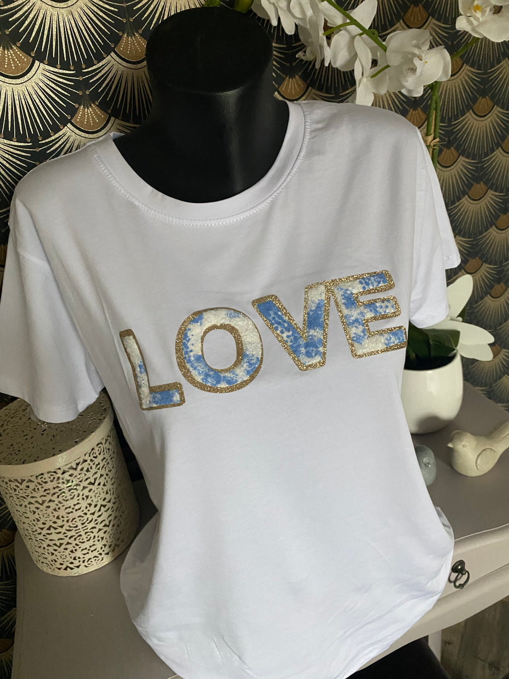 TEE SHIRT LOVE BLEU TAILLE UNIQUE 36/42