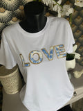 TEE SHIRT LOVE BLEU TAILLE UNIQUE 36/42