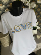 TEE SHIRT LOVE BLEU TAILLE UNIQUE 36/42
