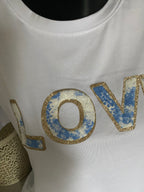 TEE SHIRT LOVE BLEU TAILLE UNIQUE 36/42