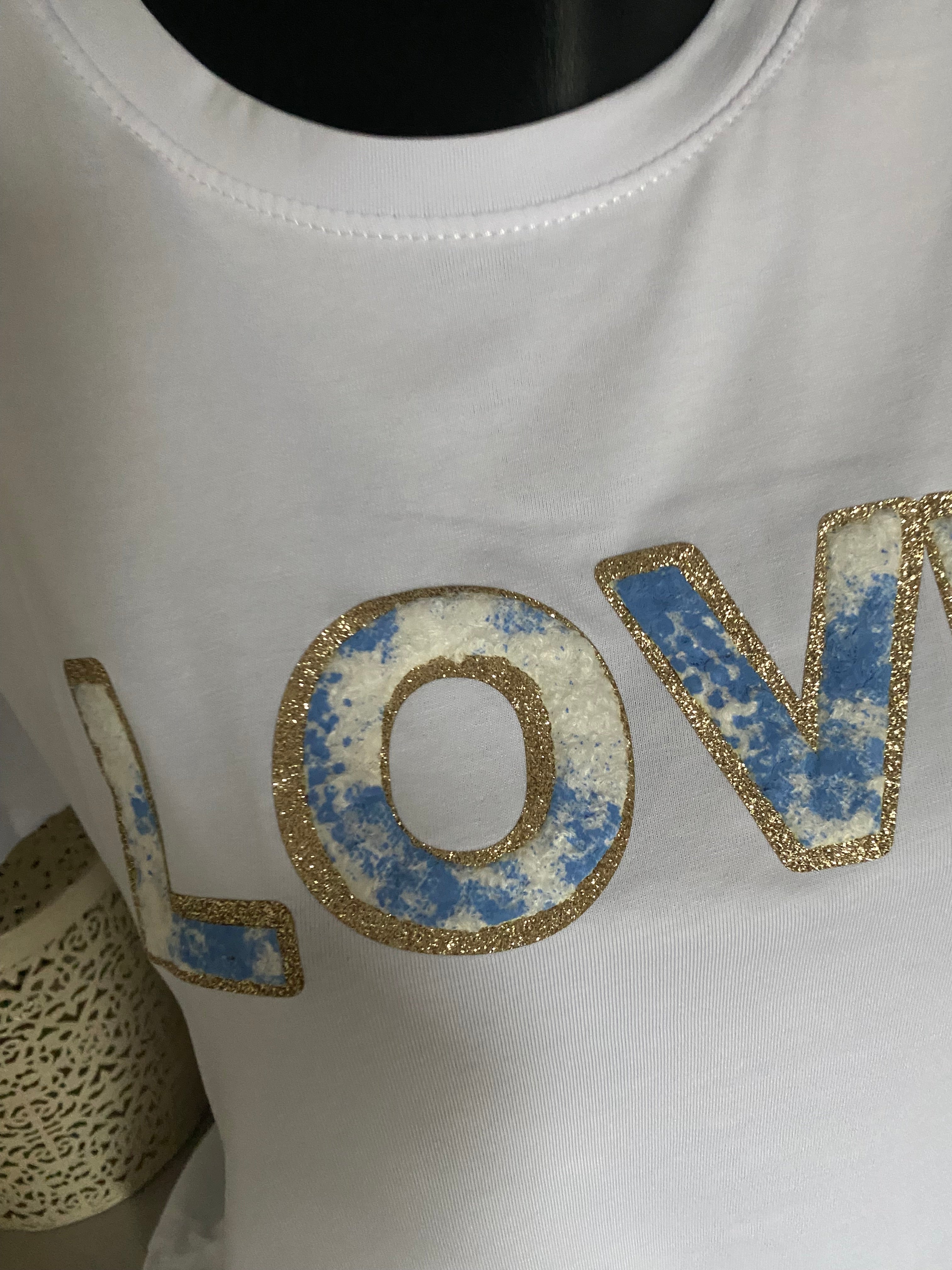TEE SHIRT LOVE BLEU TAILLE UNIQUE 36/42