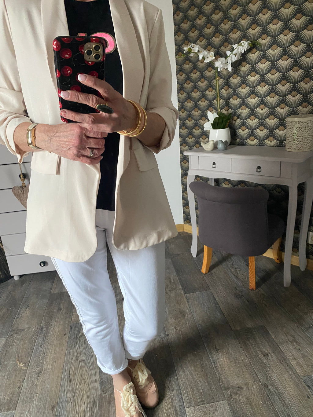 VESTE BLAZER MANCHES TROIS QUART  PLISSE  ECRU   TU 36/42