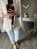 VESTE BLAZER MANCHES TROIS QUART  PLISSE  ECRU   TU 36/42
