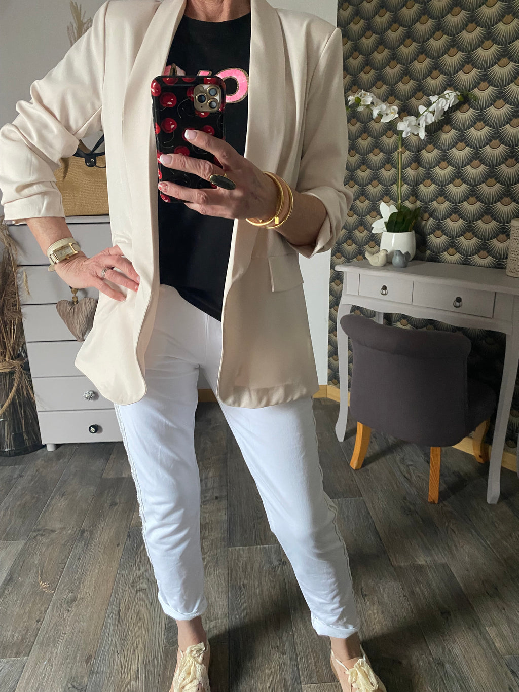 VESTE BLAZER MANCHES TROIS QUART  PLISSE  ECRU   TU 36/42