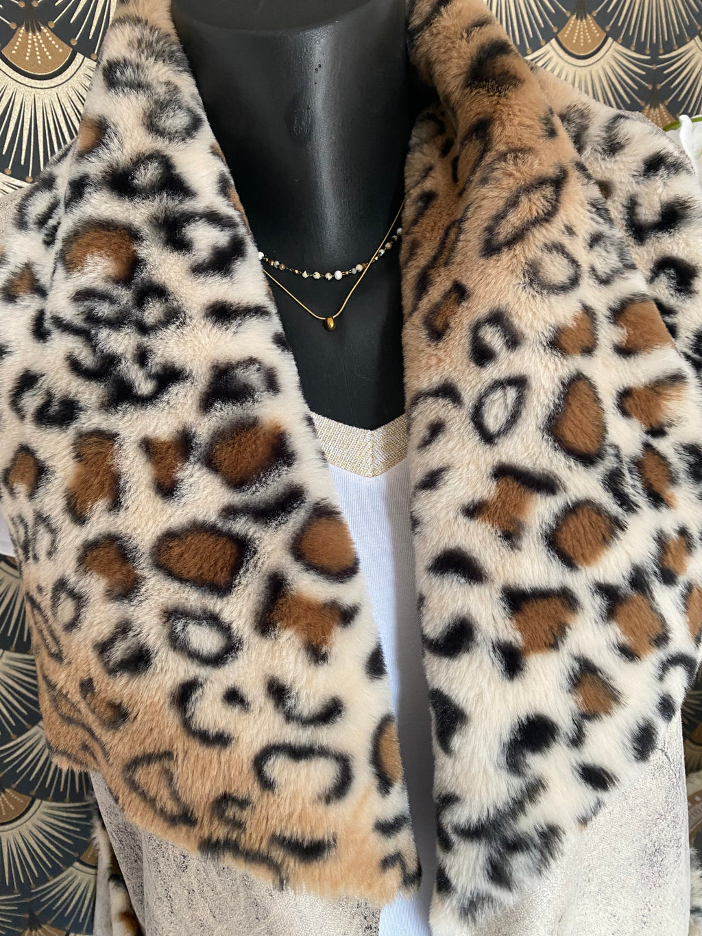 VESTE SANS MANCHE LEOPARD ECRU    36/42 petit 44