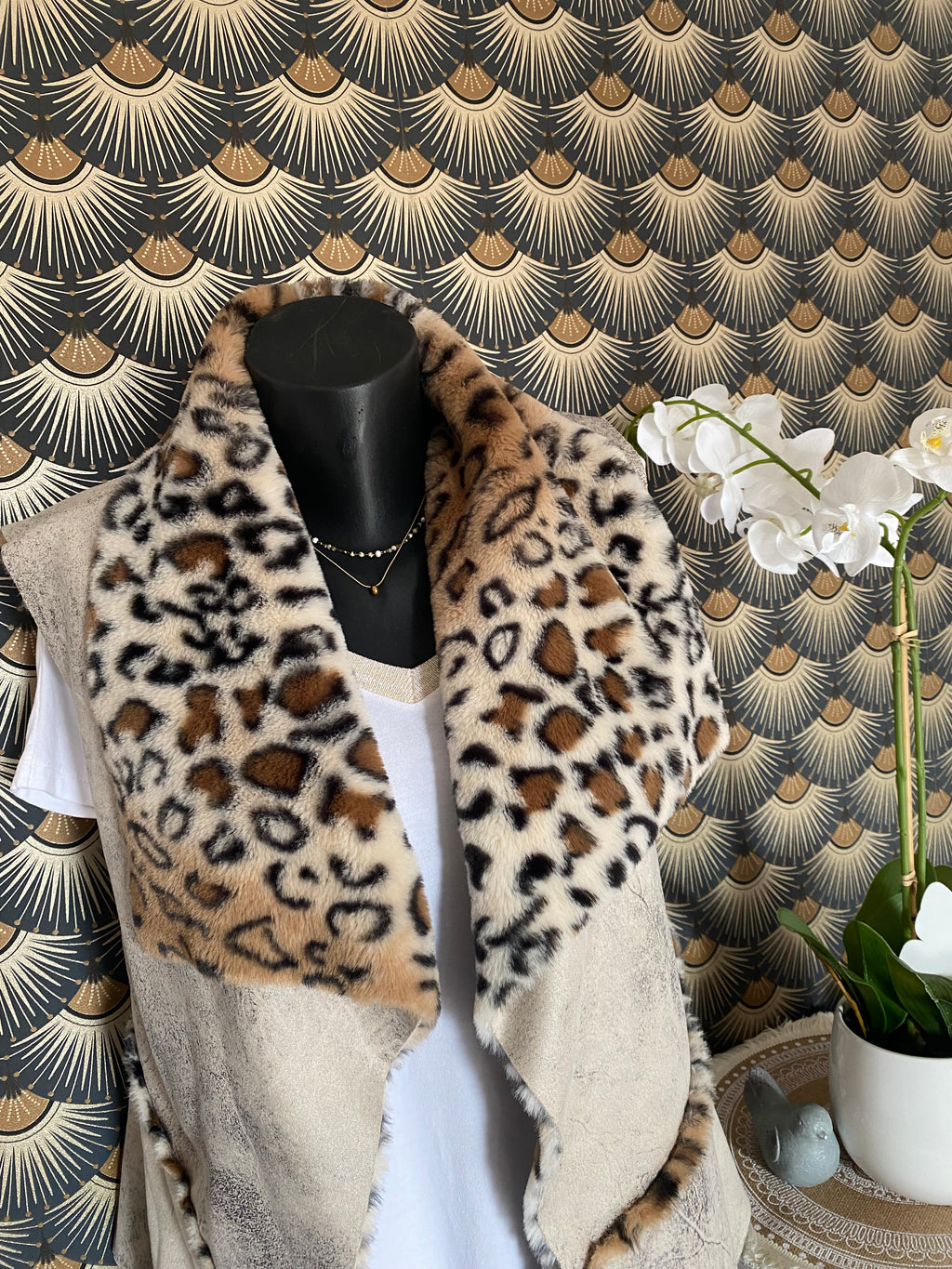 VESTE SANS MANCHE LEOPARD ECRU    36/42 petit 44