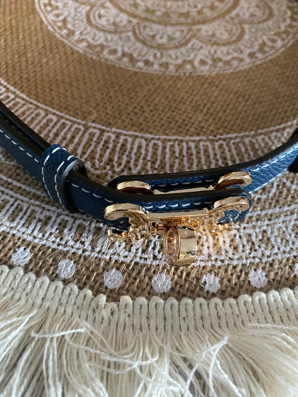 ceinture cuir vachette    C     BLEU MARINE