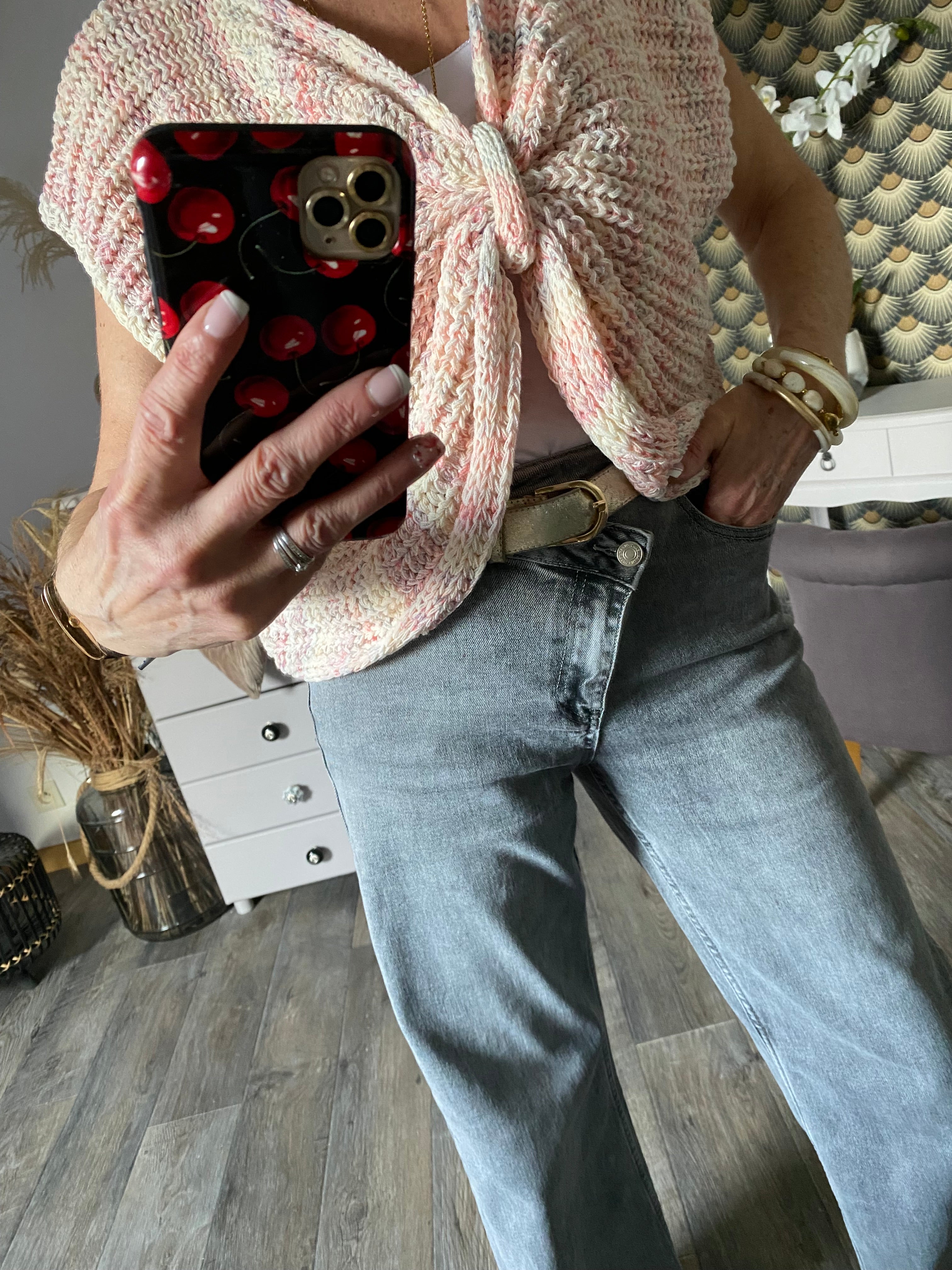 GILET NOEUD LOVENA ROSE   TU 36/44
