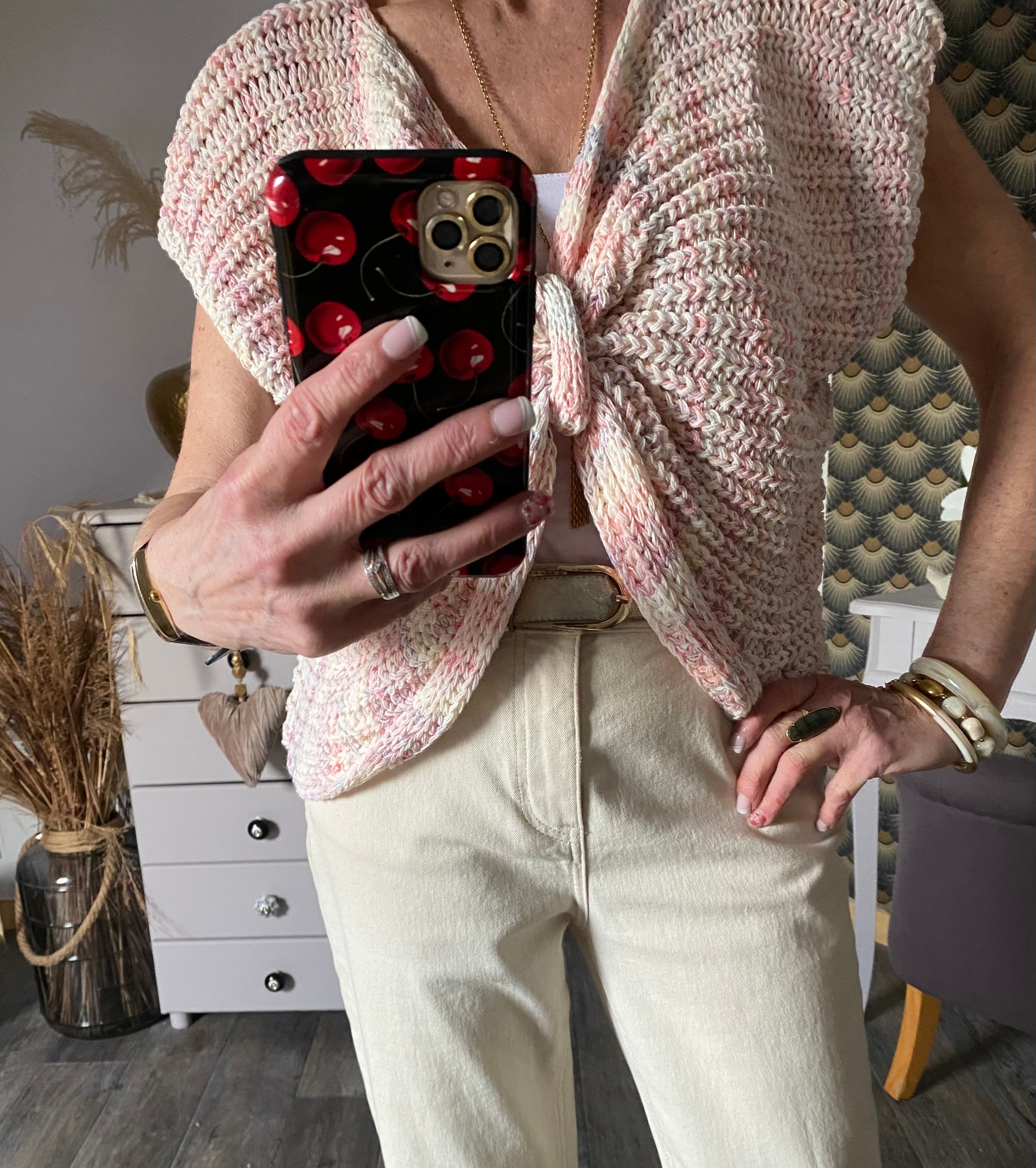 GILET NOEUD LOVENA ROSE   TU 36/44
