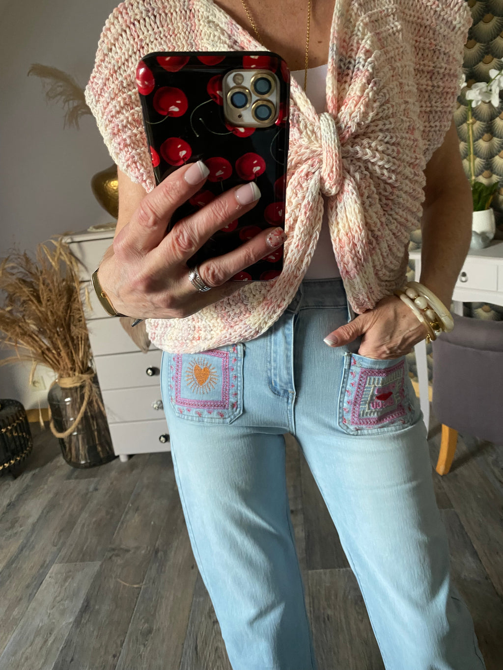 GILET NOEUD LOVENA ROSE   TU 36/44