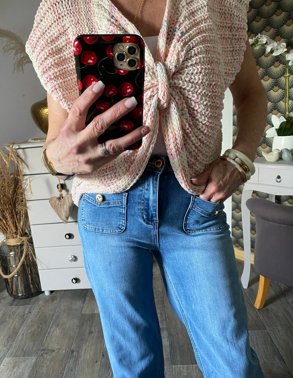 GILET NOEUD LOVENA ROSE   TU 36/44
