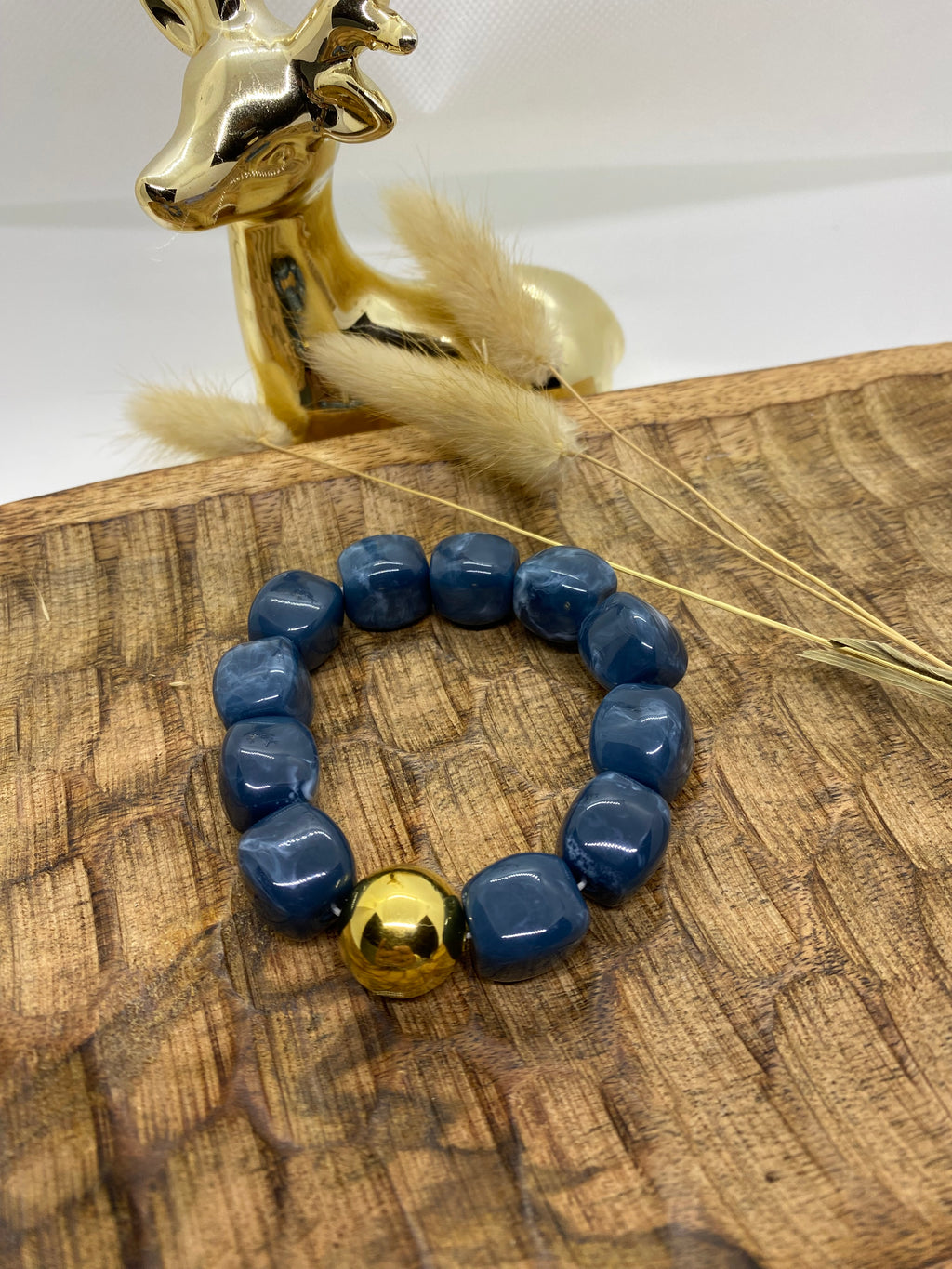 BRACELET POP CORN ELASTIQUE BLEU CANARD