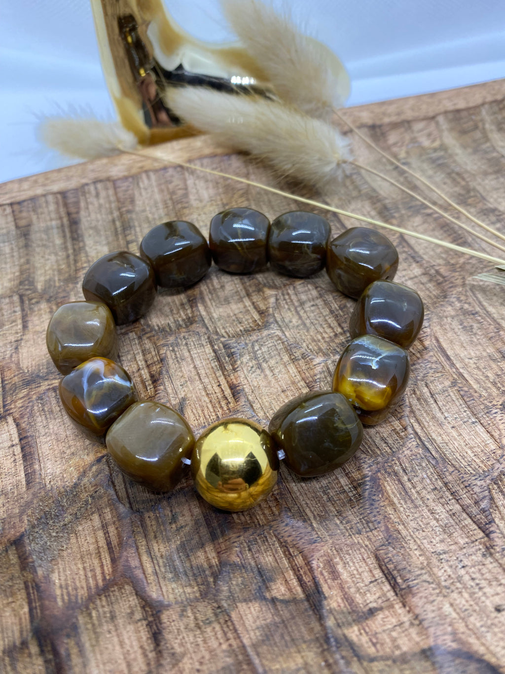 BRACELET POP CORN ELASTIQUE MARRON