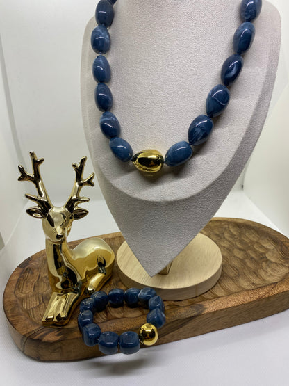 COLLIER POP CORN BLEU CANARD