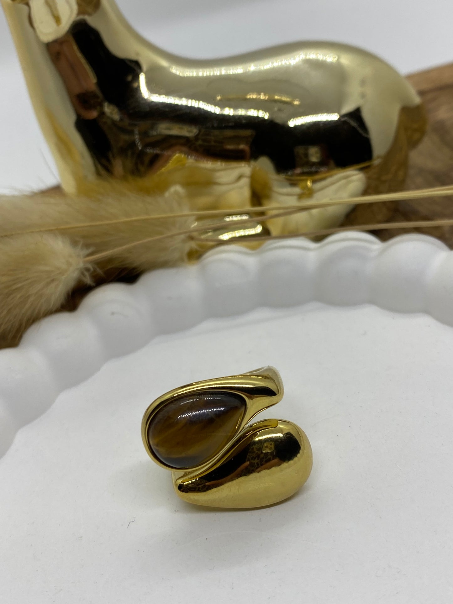 BAGUE 3 ACIER INOXYDABLE ET PIERRE NATURELLE
