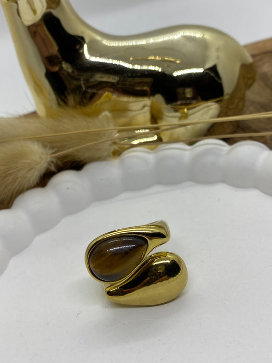 BAGUE 3 ACIER INOXYDABLE ET PIERRE NATURELLE