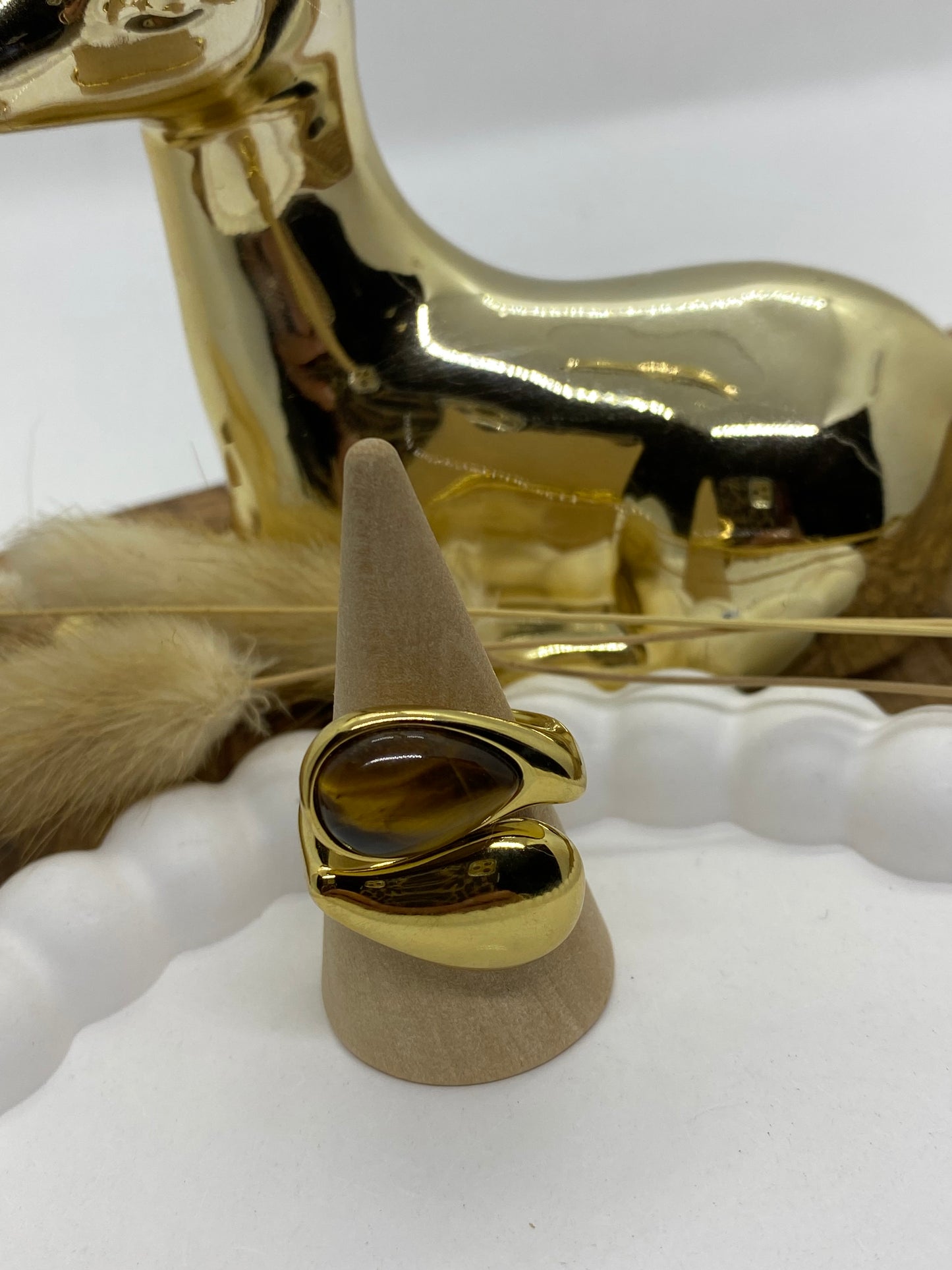 BAGUE 3 ACIER INOXYDABLE ET PIERRE NATURELLE