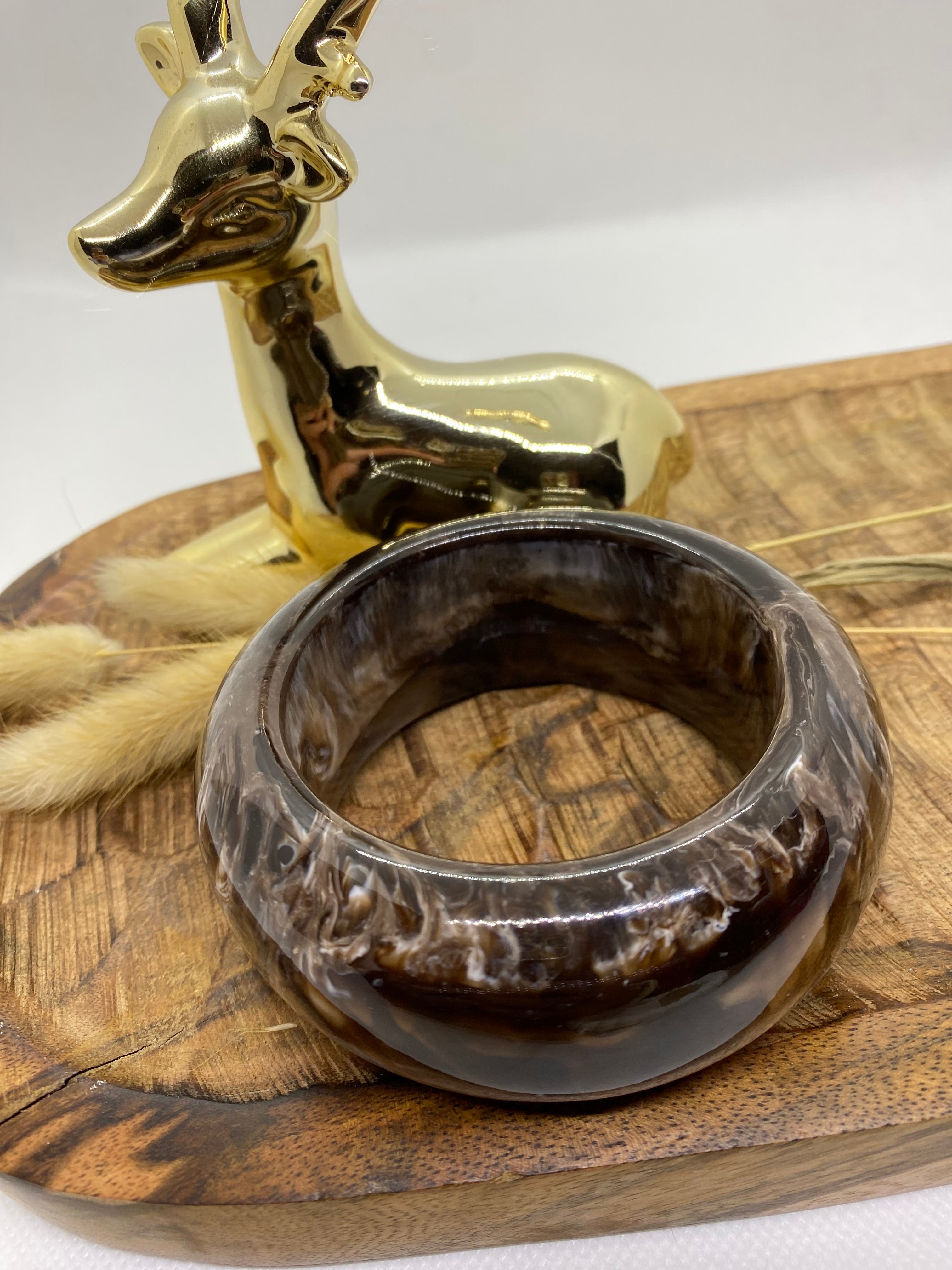 BRACELET RESINE ROND MARBRE CHOCO