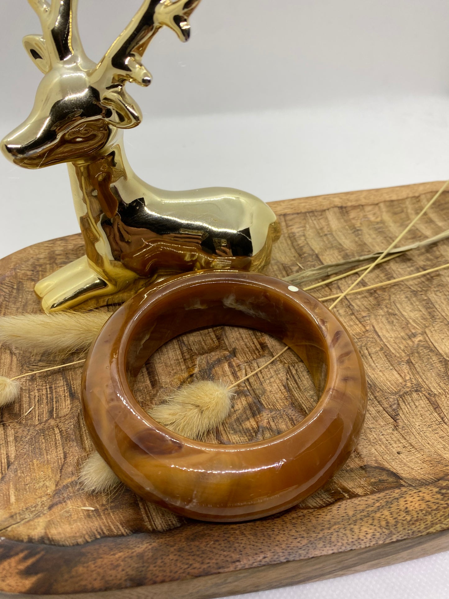 BRACELET RESINE ROND MARBRE CAMEL