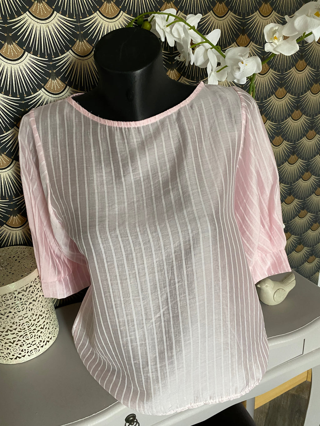 TOP CORINNE FINES RAYURES ROSE   TU 34/40  LYOCEL