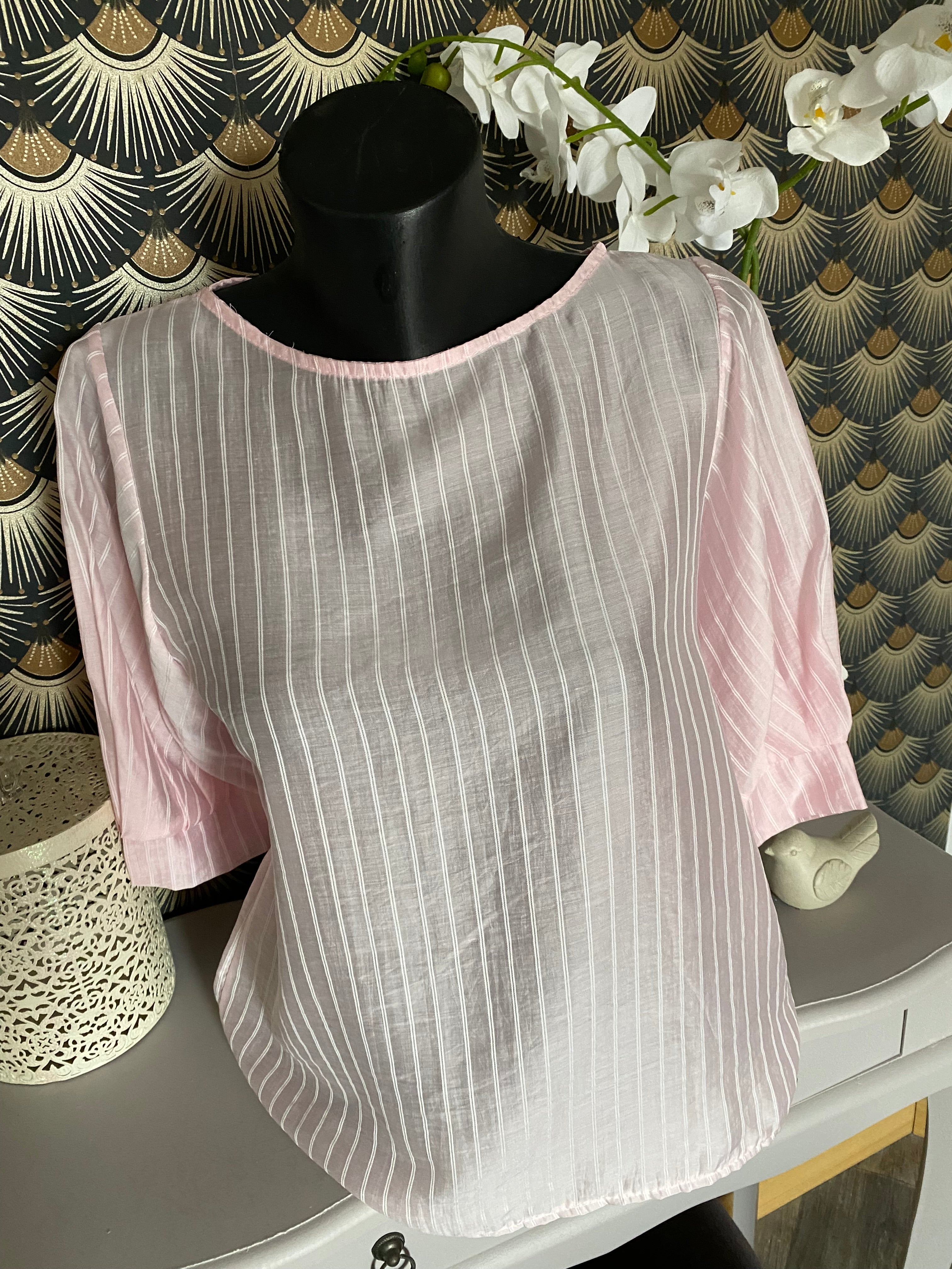 TOP CORINNE FINES RAYURES ROSE   TU 34/40  LYOCEL