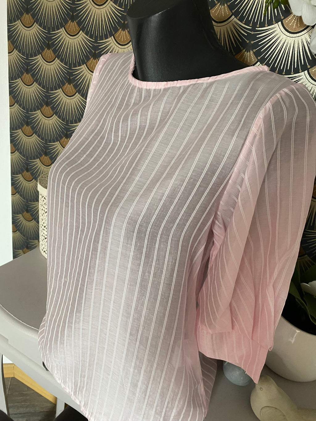 TOP CORINNE FINES RAYURES ROSE   TU 34/40  LYOCEL