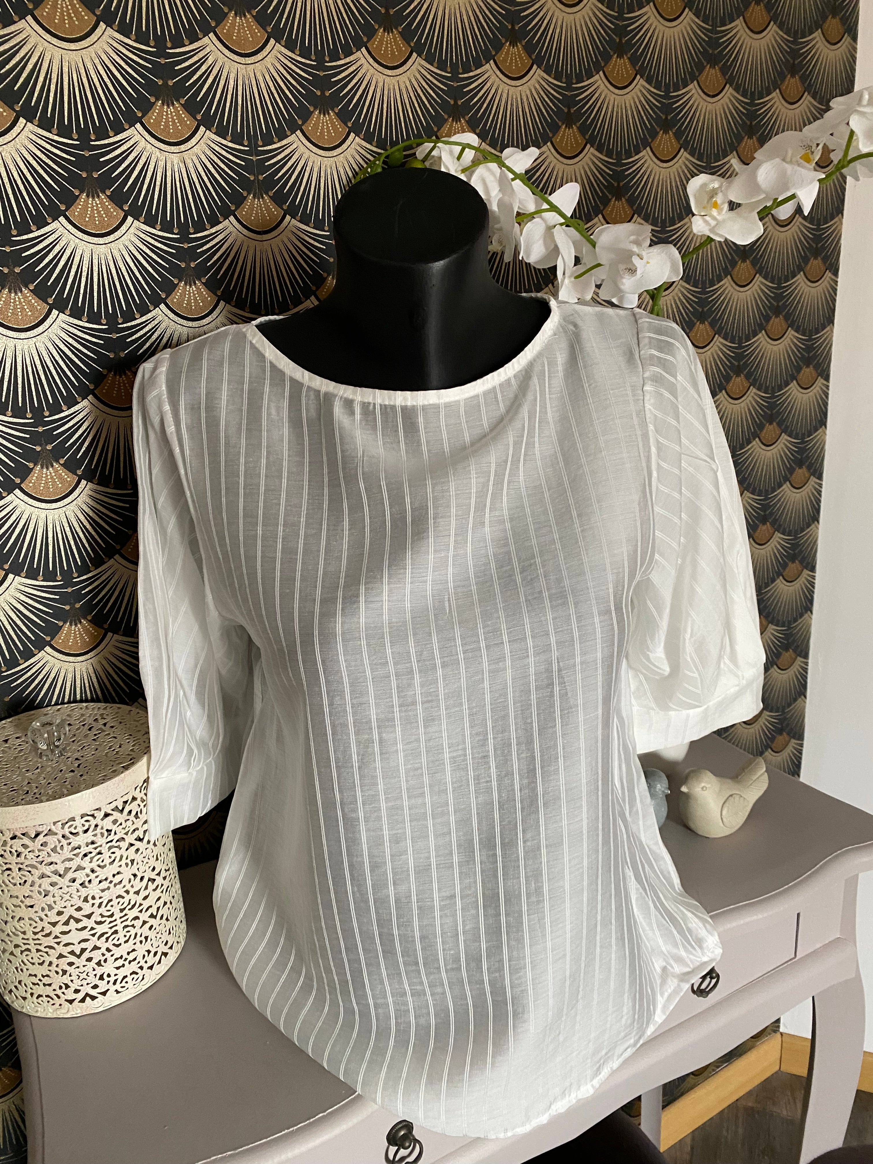 TOP CORINNE FINES RAYURES BLANC  TU 34/40  LYOCEL