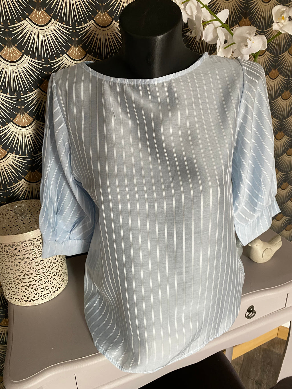 TOP CORINNE FINES RAYURES BLEU   TU 34/40  LYOCEL